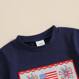 Baby Toddler Boys 2Pcs 4th of July Outfit Short Sleeve Truck/Flag Embroidery T Shirt Top + Shorts Set Clothes