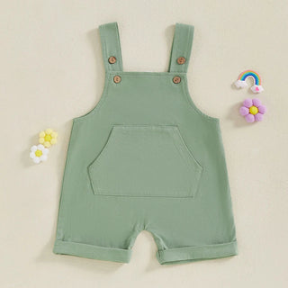 Baby Toddler Boys Girls Overalls Tank Sleeveless Square Neck Front Pocket Suspender Shorts Romper