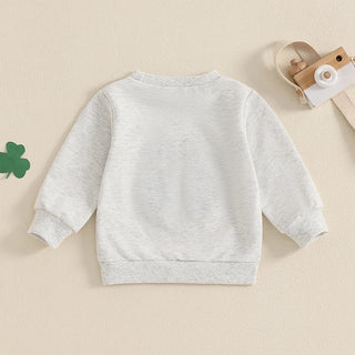 Baby Toddler Girl Boy St. Patrick's Day Casual Four Leaf Clover Shamrock Embroidery Long Sleeve Crewneck Top
