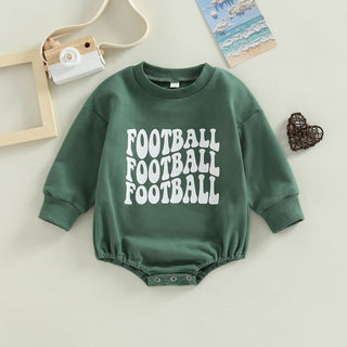 Infant Baby Boys Girls Bodysuit Long Sleeve Crew Neck Game Day Baby Football Print Jumpsuit Bubble Romper