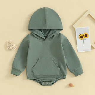 Baby Toddler Boy Girl Hoodie Bubble Romper Pocket Solid Color Long Sleeve