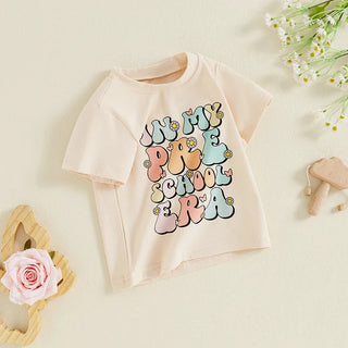 Toddler Kids Girls In My Preschool Era Back to School Colorful Letter & Floral Flowers Print Round Neck Short Sleeve Top