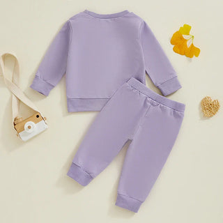 Baby Toddler Girls 2Pcs Auntie's Bestie Outfit Long Sleeve Crew Neck Embroidery Letter Top with Elastic Waist Pants Clothes Jogger Set