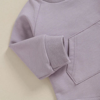 Toddler Baby Boy Girl 2Pcs Set Crewneck Solid Color Long Sleeve Top with Pocket Jogger Pants Outfit