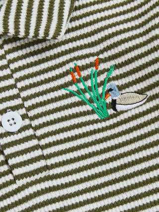 Baby Toddler Boys 2Pcs Long Sleeve Embroidery Duck Top with Striped Pants Infant Clothes Set