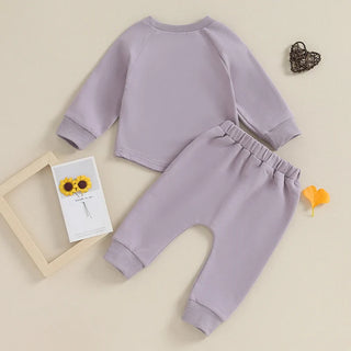 Toddler Baby Boy Girl 2Pcs Set Crewneck Solid Color Long Sleeve Top with Pocket Jogger Pants Outfit