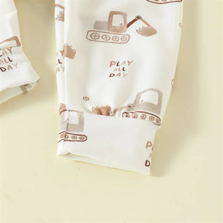 Baby Toddler Boys 2Pcs Outfit Car Tractor Embroidery Long Sleeve Pullover Crewneck Top Elastic Waist Pants Jogger Set