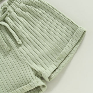 Baby Toddler Girls 2Pcs Summer Outfit Solid Button Tank Top and Ribbed Drawstring Shorts