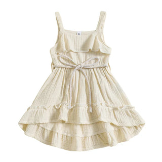 Baby Toddler Girls Summer Dress Casual Sleeveless Tank Square Neck Tie Belt A-Line Dress