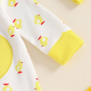 Baby Boys Girls 2Pcs Duck Outfit Long Sleeve Full Length Footed Jumpsuit Romper Duck Hat Set