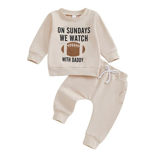 Baby Toddler Boys Girls 2Pcs Fall Outfit On Sundays We Watch Football With Daddy Letter Print Long Sleeve Top Elastic Pants Set