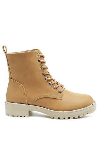 Camel Stud Lined Lace-Up Biker Boots