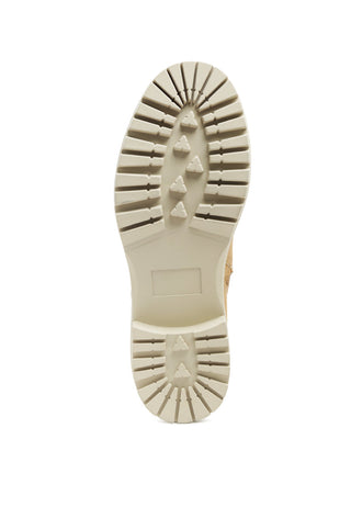 Camel Stud Lined Lace-Up Biker Boots