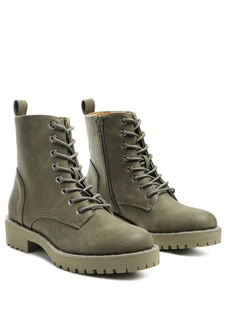 Camel Stud Lined Lace-Up Biker Boots