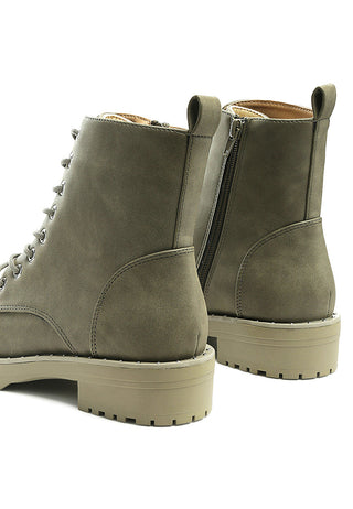 Camel Stud Lined Lace-Up Biker Boots