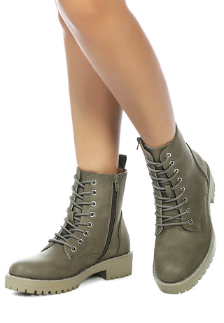 Camel Stud Lined Lace-Up Biker Boots