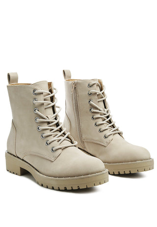 Camel Stud Lined Lace-Up Biker Boots