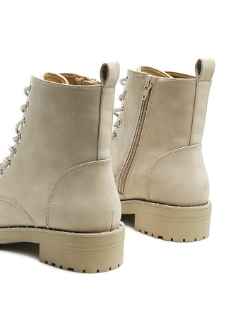 Camel Stud Lined Lace-Up Biker Boots