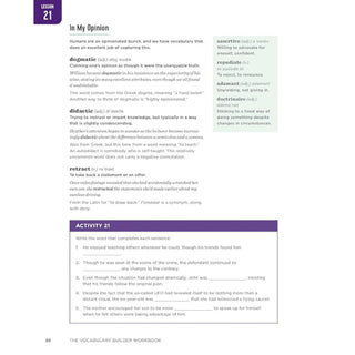 The Vocabulary Builder Workbook (Spiral Bound) - By Baano