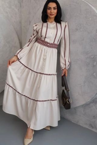 Tiered Embroidered Maxi Dress with Belt - A Perfect Blend of Style and Elegance - By Baano
