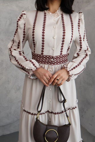 Tiered Embroidered Maxi Dress with Belt - A Perfect Blend of Style and Elegance - By Baano