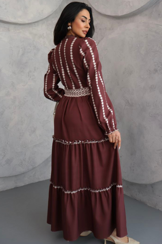 Tiered Embroidered Maxi Dress with Belt - A Perfect Blend of Style and Elegance - By Baano