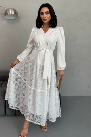 White Women Temple Dress - Long Maxi Dress - By Baano