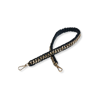 Black Vegan Leather Gold Chain Strap