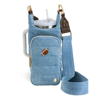 HydroBag® HANDLE™- Football Embroidery on Denim with Gold Hardware