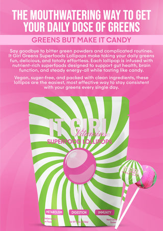 It Girl Superfood Greens Lollipops - Vegan Candy with Supergreens, Vitamins & Antioxidants