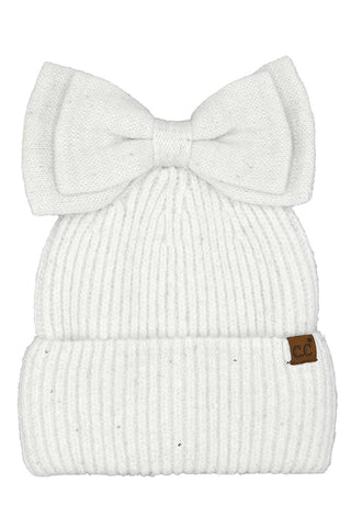C.C Messy Bun Bow Beanie with Sequins Winter Hat