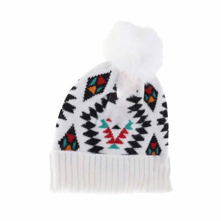 KIDS Aztec Patterned Faux Fur Pom C.C Beanie