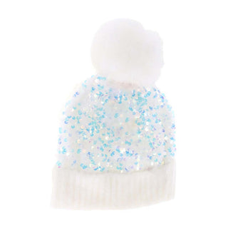 KIDS Cluster Sequin Faux Fur Pom C.C Beanie
