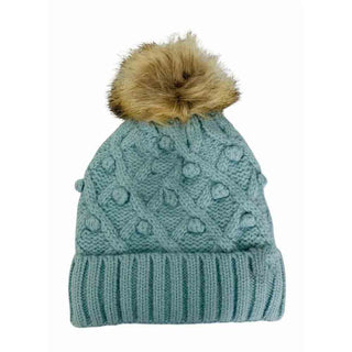 KIDS Bobble Knit Faux Fur Pom C.C Beanie