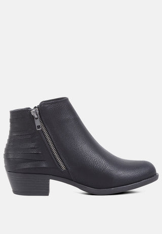evan side zipper stacked heel ankle boots