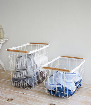 Wire Basket - Two Sizes - Steel + Wood - By Baano
