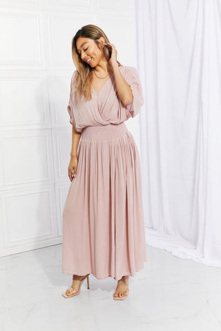 HEYSON Full Size Napa Valley Gauze Surplice Midi Dress in Dusty Pink