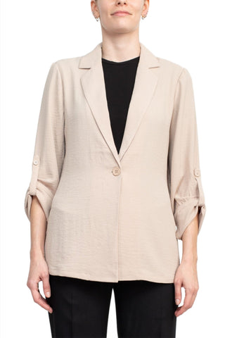 Adrianna Papell Notched Lapel Collar Neck One Button 3/4 Sleeve Woven Blazer - Glamourous Grace