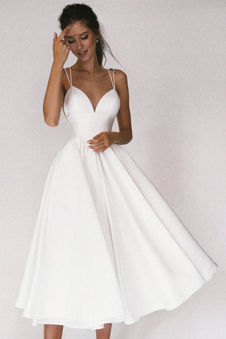 Aisle Soft White Satin Midi Dress - By Baano