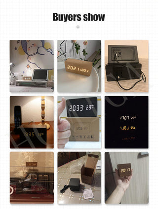 Alarm Clock LED Wooden Watch Digital Alarm Clock with Wooden Electronic LED Time Display 3 Alarm Settings Humidity & Temperature Detect Wood Made Electric Clocks Table Voice Control Digital Wood USB/AAA Powered Electronic Desktop Clocks Stevvex