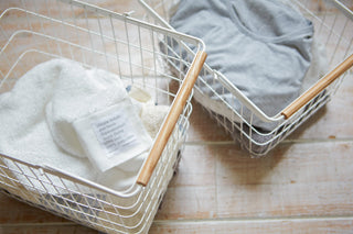 Wire Basket - Two Sizes - Steel + Wood - By Baano