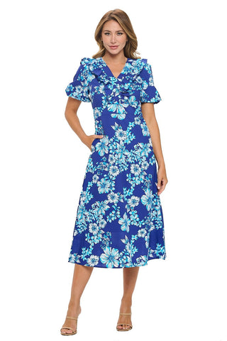 Navy Floral Midi Dress