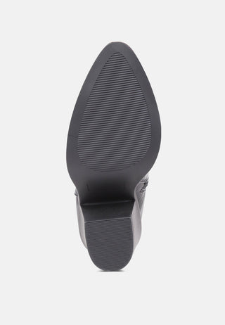 avishag snake skin print block stacked heel ankle boots