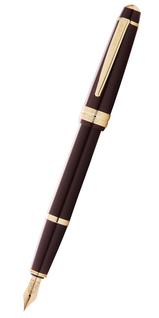 Bailey Light™ Polished Burgundy Resin and Gold Tone Fine Nib Fountain Pen - By Baano