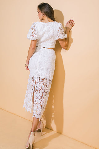 UNFORGETTABLE ICON WOVEN LACE TOP AND SKIRT SET - By Baano