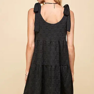 Women's Tiered Midi Dress with Ribbon Tie