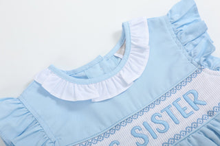 Blue Big Sister Smocked Dress