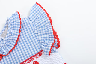Blue Gingham Crawfish Smocked Dress