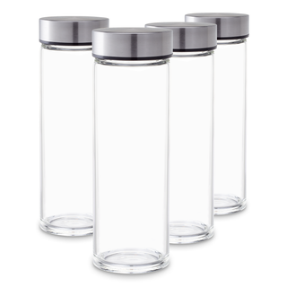 Skinny Series Wide Mouth Glass Bottles Set w/ Stainless Steel Lids, 16 oz