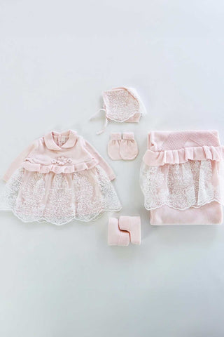Brea Pink Knit Newborn Coming Home Set (5 Pcs) - By Baano